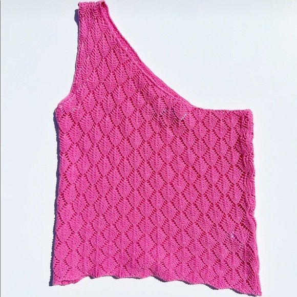 Gimaguas isola pink one shoulder crochet knit cotton tank top - Picture 11 of 12